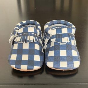 Freshly Picked Blue Gingham Moccasin sz 1
